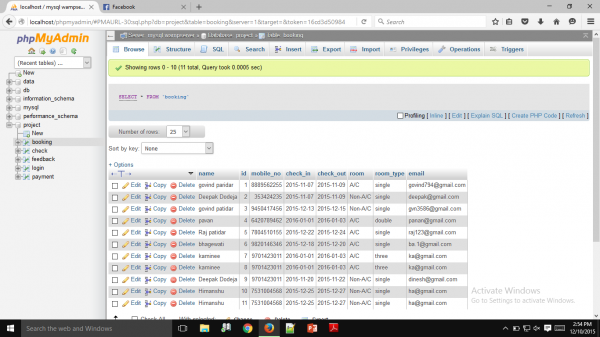 hotel management website project in html output screen