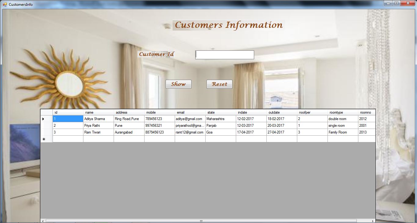 hotel management system project c#