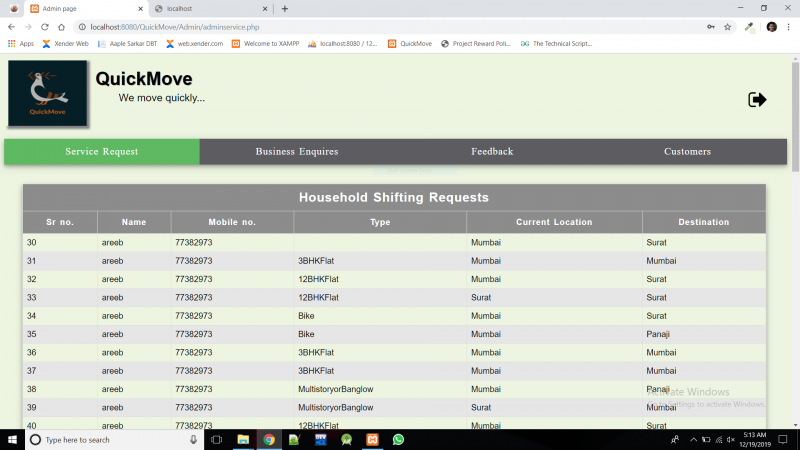 Packers And Movers Website Project in PHP with Source Code and Report ...