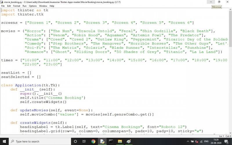 Movie Booking Using Python Tinkter Project in Python with Source Code ...