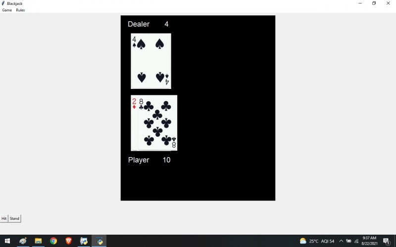 Python program to New Blackjack Using Python -Tkinter - kashipara