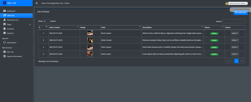 Music Class Enrollment System Project in PHP with Source Code and ...