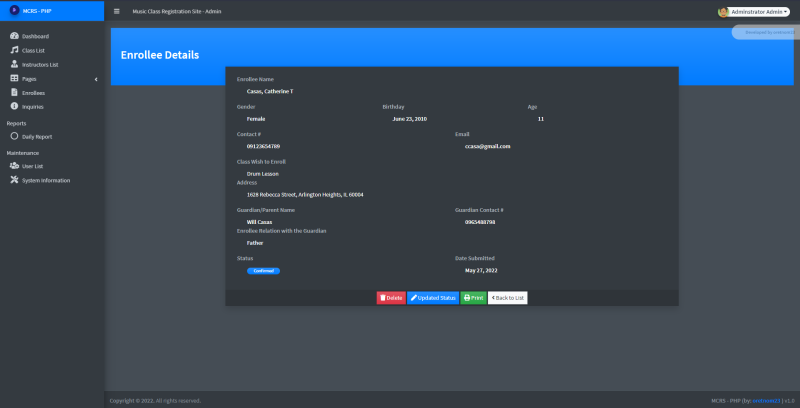 Music Class Enrollment System Project in PHP with Source Code and ...